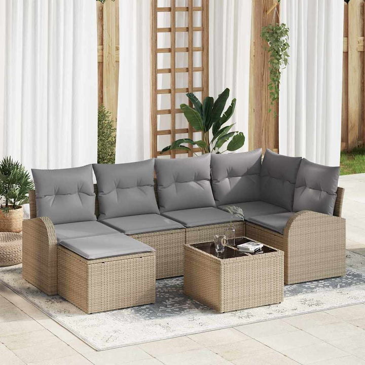 Sofa Sæt med pude 7 pcs Beige og lysegrå polyrattan