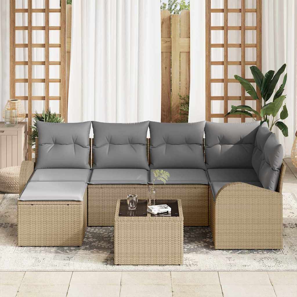Sofa Sæt med pude 7 pcs Beige og lysegrå polyrattan