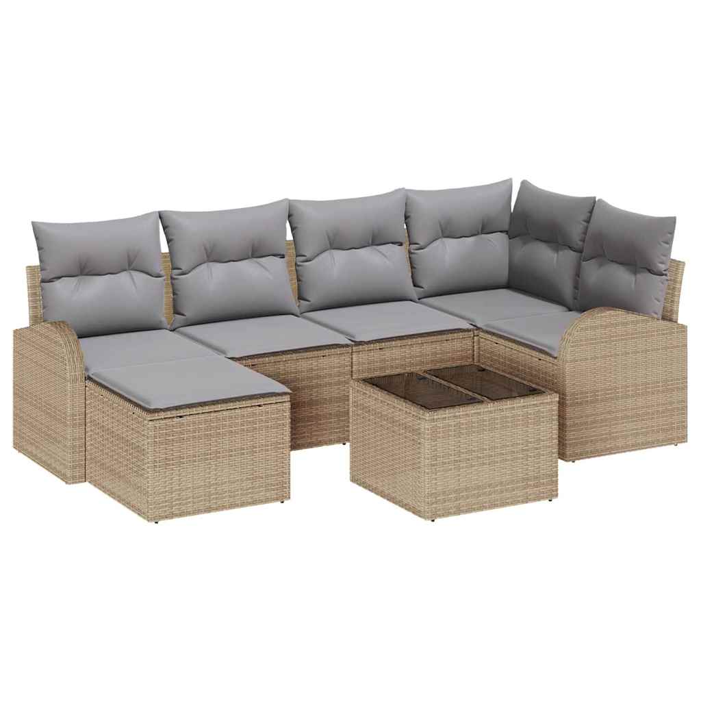 Sofa Sæt med pude 7 pcs Beige og lysegrå polyrattan