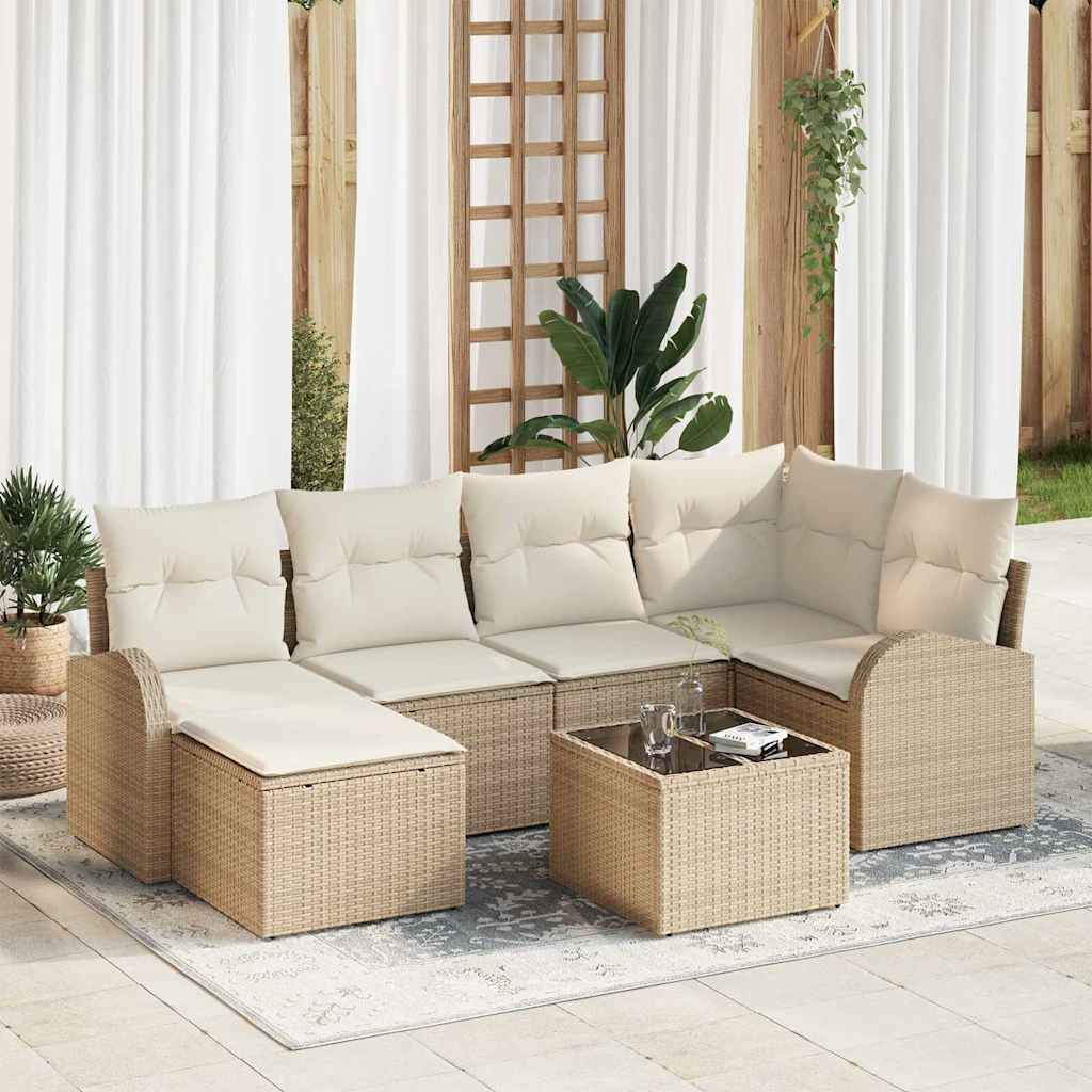 Sofa Sæt 7 stk. Beige og hvid polyrattan