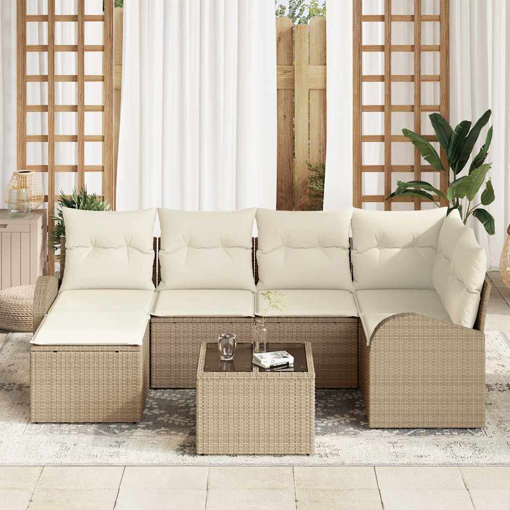 Sofa Sæt med pude med opbevaring 7 pcs Beige og hvid polyrattan