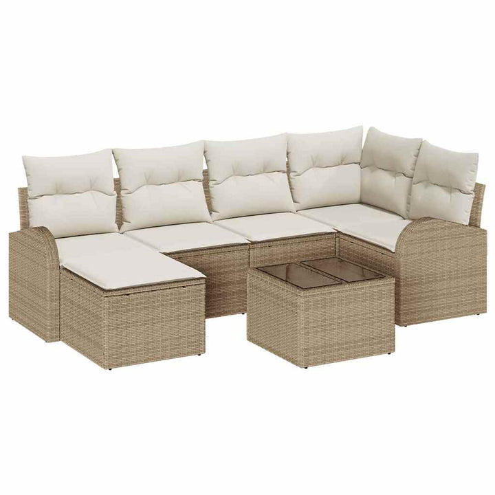 Sofa Sæt med pude med opbevaring 7 pcs Beige og hvid polyrattan