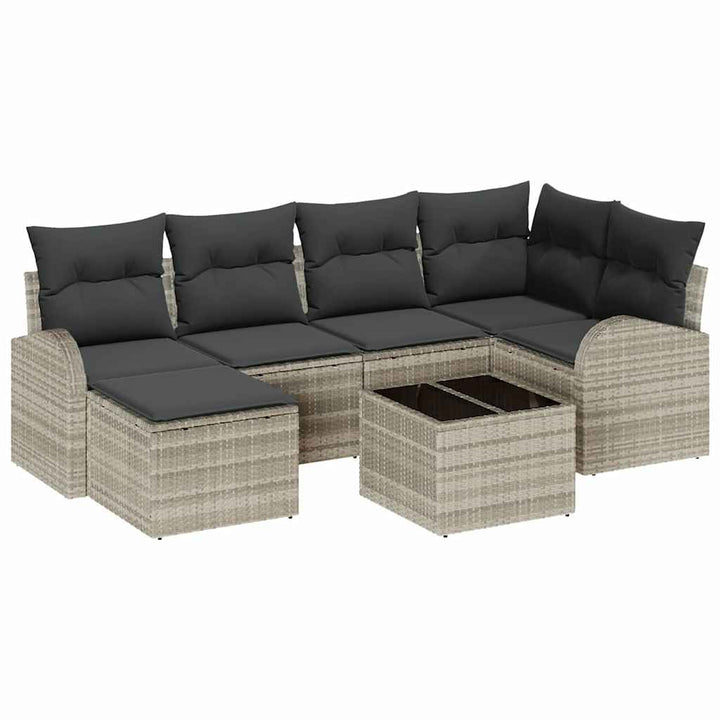 Sofa Sæt med pude med opbevaring 7 pcs Lysegrå polyrattan