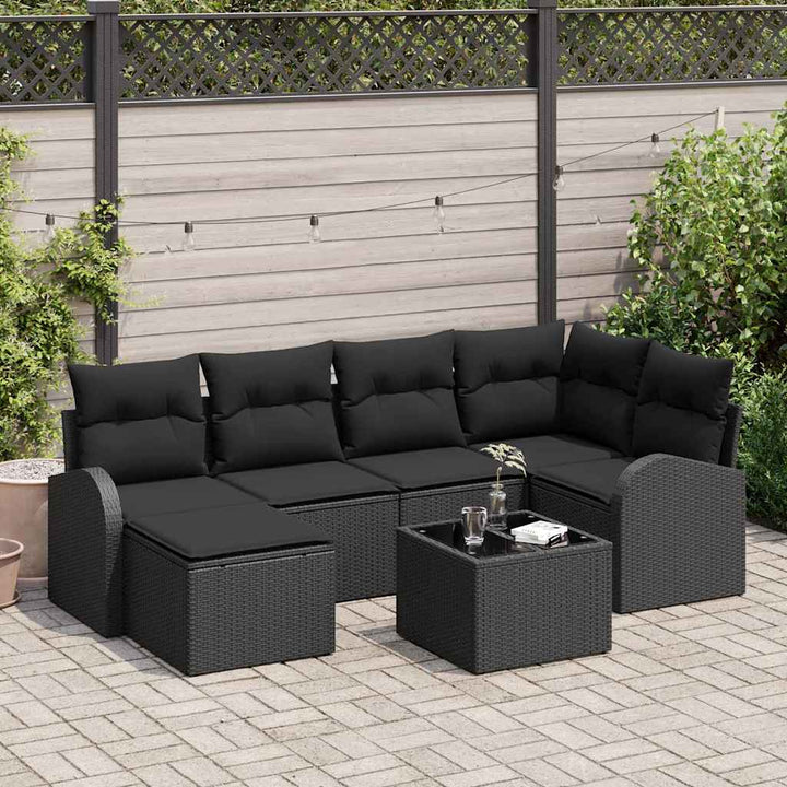 Sofa Sæt med pude med opbevaring 7 pcs Sort polyrattan