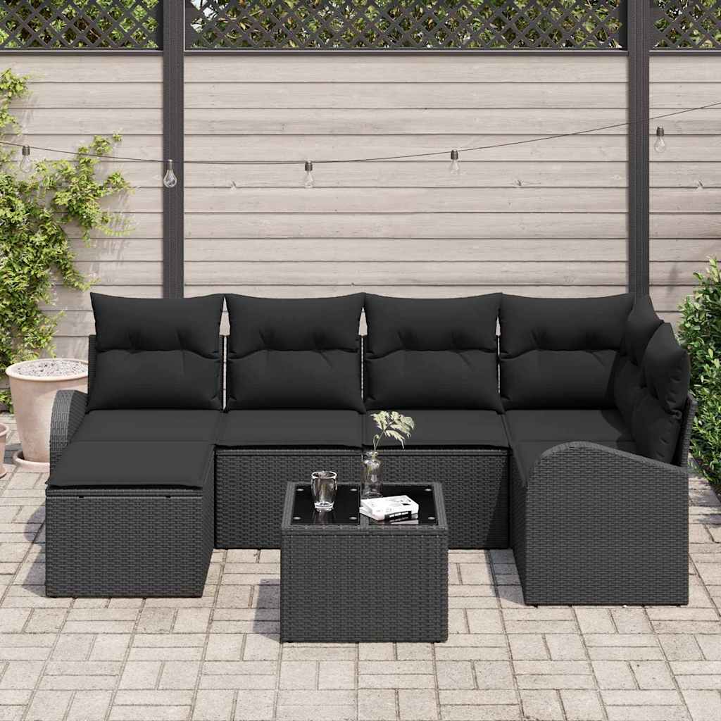Sofa Sæt med pude med opbevaring 7 pcs Sort polyrattan