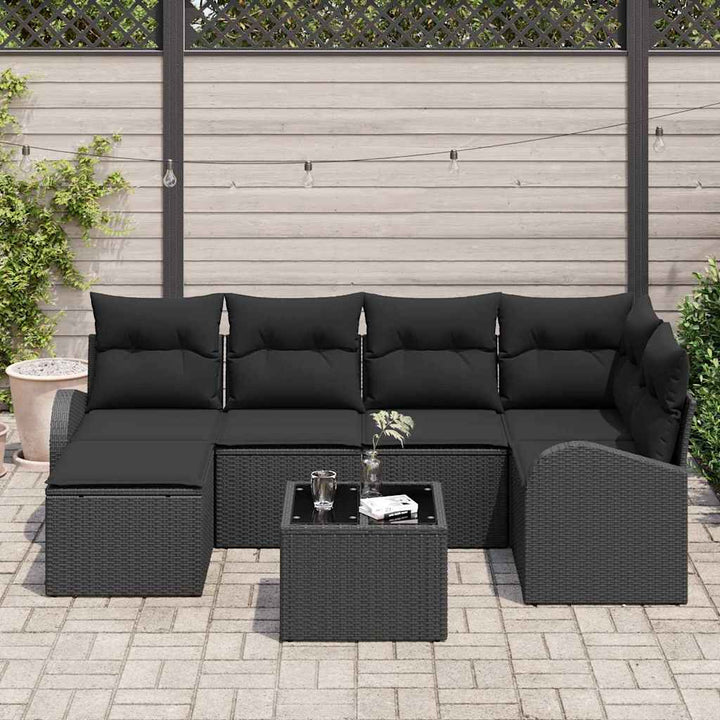 Sofa Sæt med pude med opbevaring 7 pcs Sort polyrattan