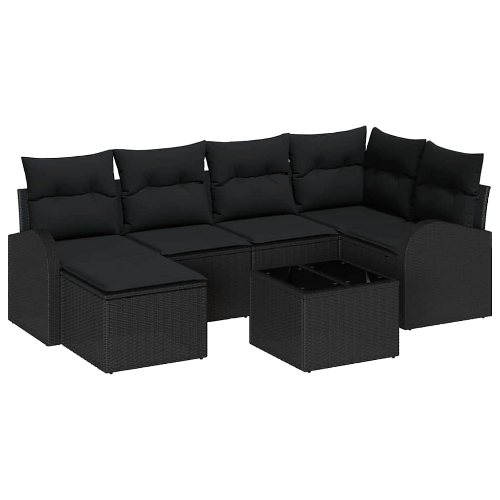 Sofa Sæt med pude med opbevaring 7 pcs Sort polyrattan