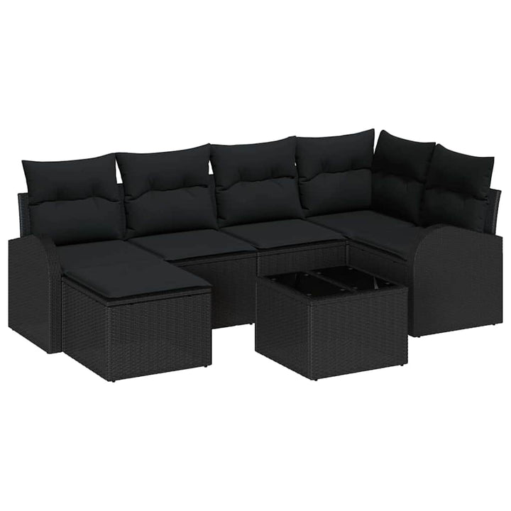 Sofa Sæt med pude med opbevaring 7 pcs Sort polyrattan