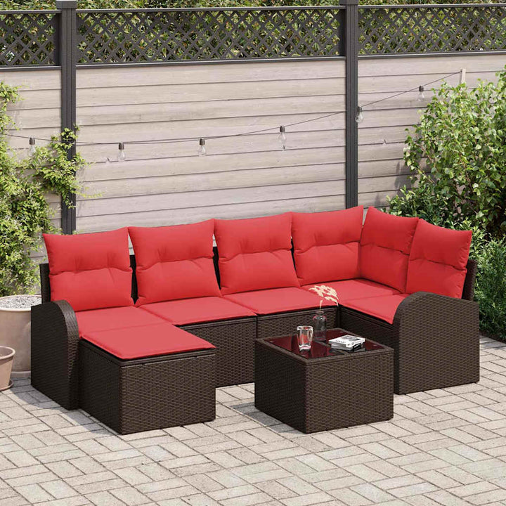 Sofa Sæt med pude med opbevaring 7 pcs Brun og Rød polyrattan
