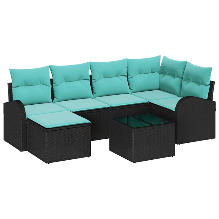 Sofa Sæt med pude 7 pcs Sort og turkis polyrattan