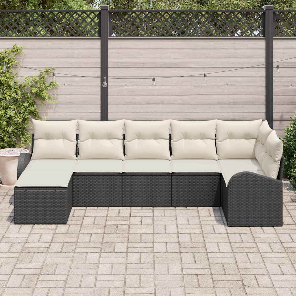 Sofa Sæt med pude med opbevaring 7 pcs Sort polyrattan