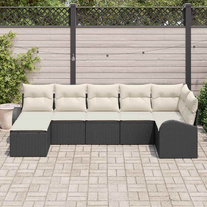 Sofa Sæt med pude med opbevaring 7 pcs Sort polyrattan