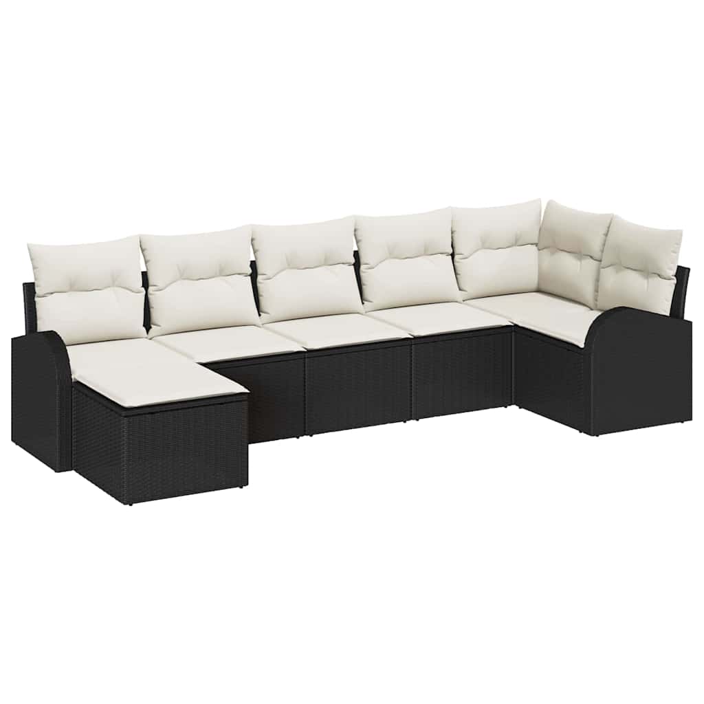 Sofa Sæt med pude med opbevaring 7 pcs Sort polyrattan