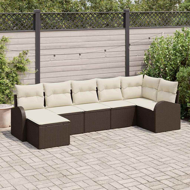 Sofa Sæt med pude med opbevaring 7 pcs Brun polyrattan