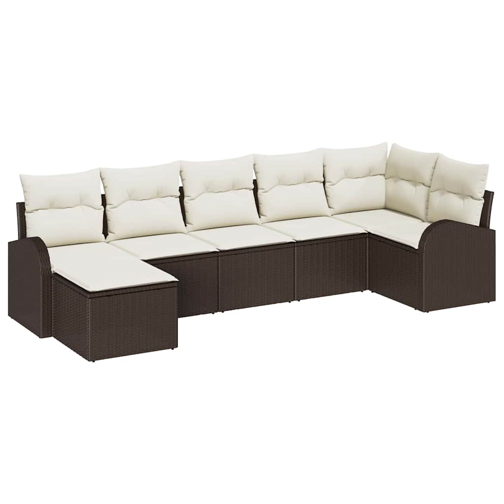 Sofa Sæt med pude med opbevaring 7 pcs Brun polyrattan
