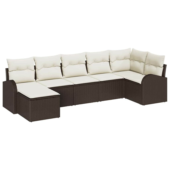 Sofa Sæt med pude med opbevaring 7 pcs Brun polyrattan