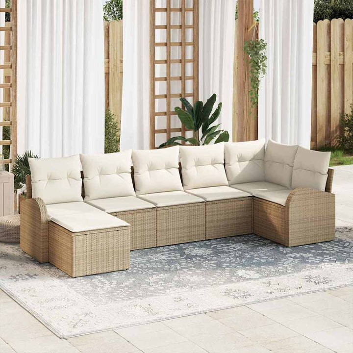 Sofa Sæt med pude med opbevaring 7 pcs Beige polyrattan