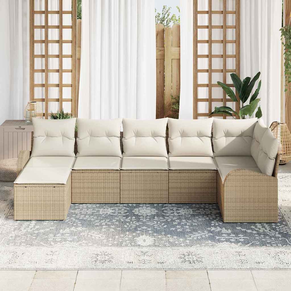 Sofa Sæt 7 stk. Beige polyrattan