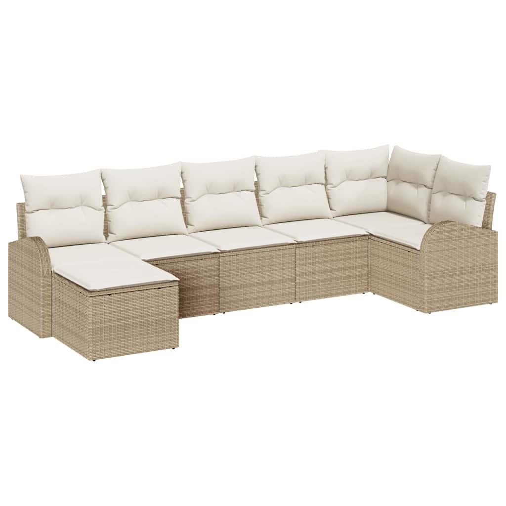 Sofa Sæt med pude med opbevaring 7 pcs Beige polyrattan