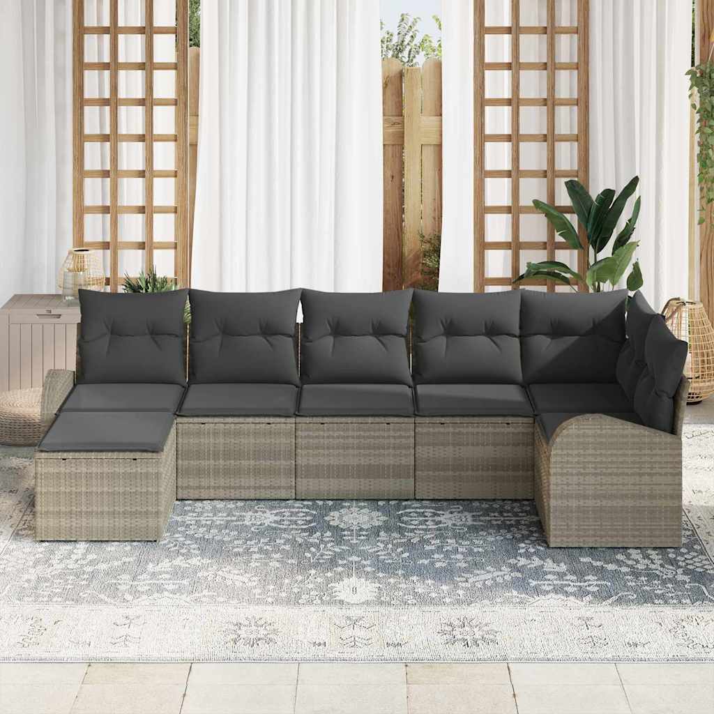 Sofa Sæt med pude med opbevaring 7 pcs Lysegrå polyrattan