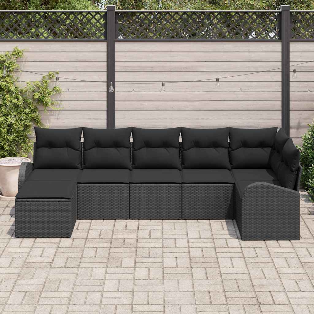 Sofa Sæt med pude med opbevaring 7 pcs Sort polyrattan