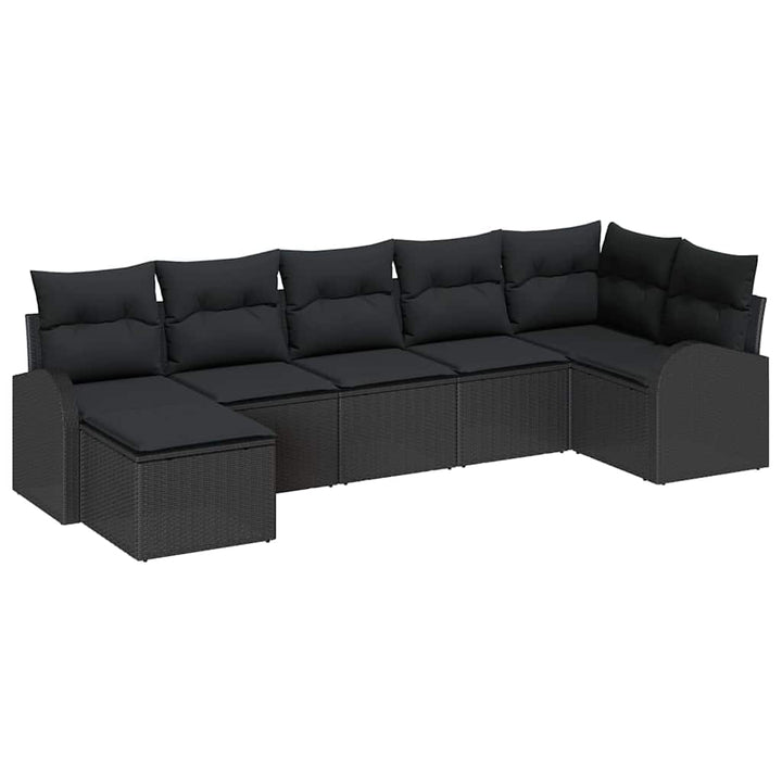 Sofa Sæt med pude med opbevaring 7 pcs Sort polyrattan