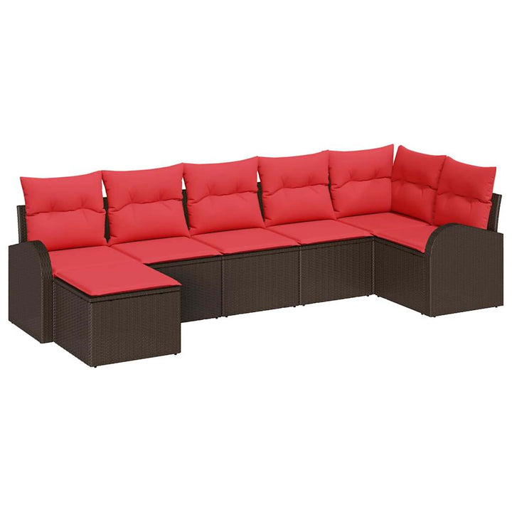 Sofa Sæt med pude med opbevaring 7 pcs Brun og Rød polyrattan