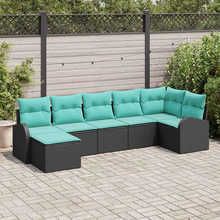 Sofa Sæt med pude 7 pcs Sort og turkis polyrattan