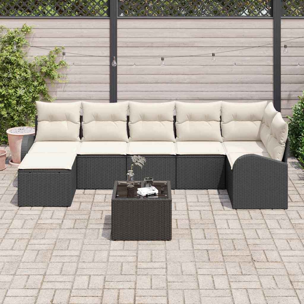 Sofa Sæt med pude med opbevaring 8 pcs Sort polyrattan