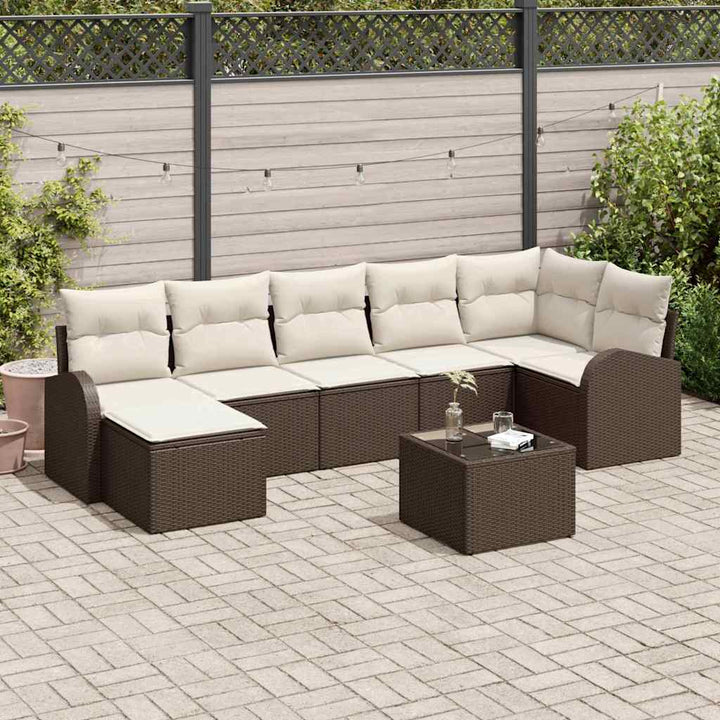 Sofa Sæt med pude med opbevaring 8 pcs Brun polyrattan
