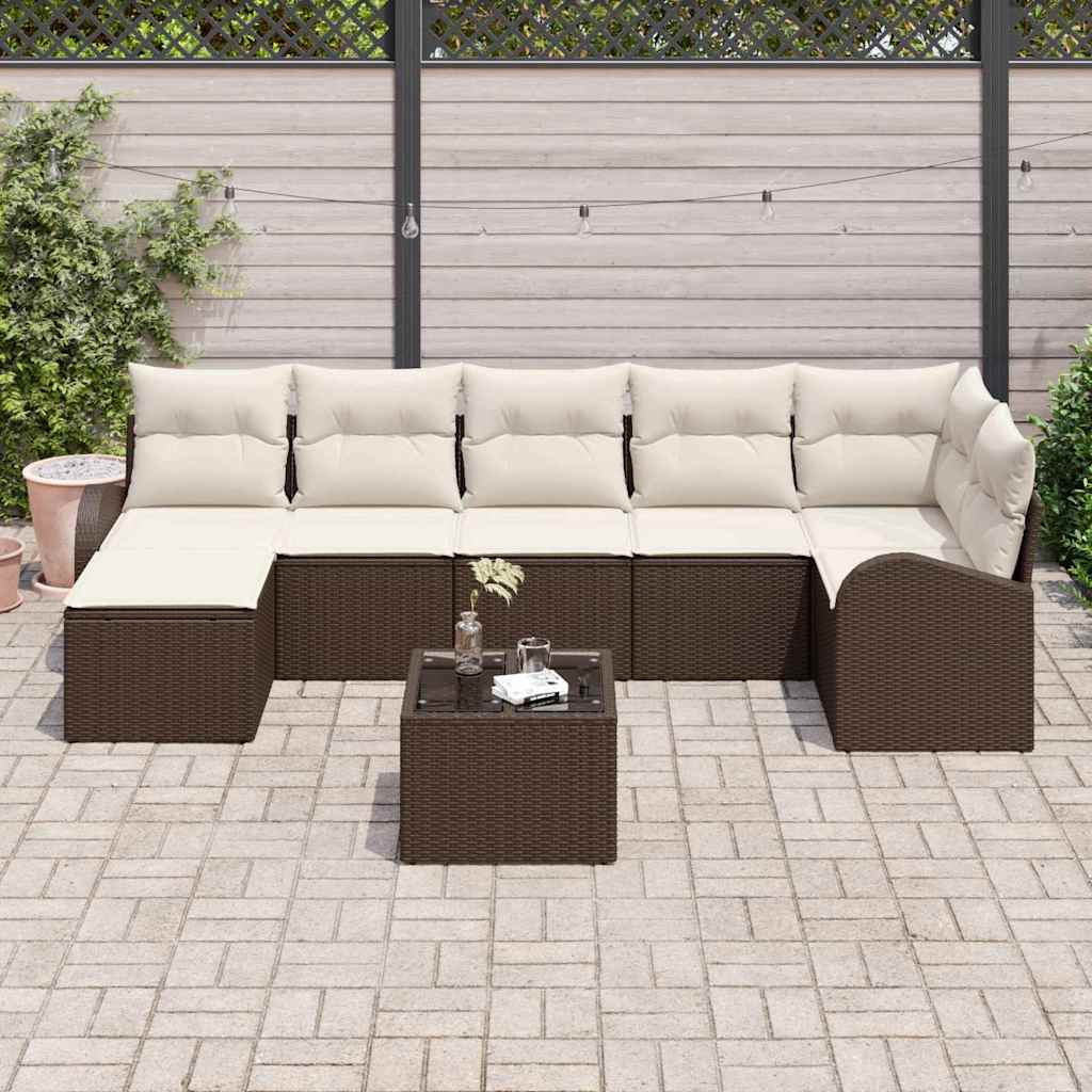 Sofa Sæt med pude med opbevaring 8 pcs Brun polyrattan