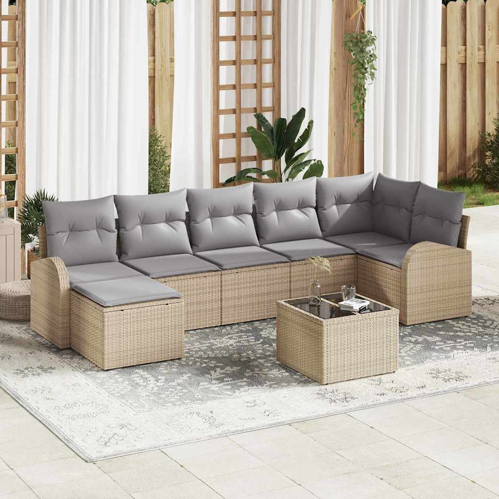 Sofa Sæt med pude med opbevaring 8 pcs Beige polyrattan