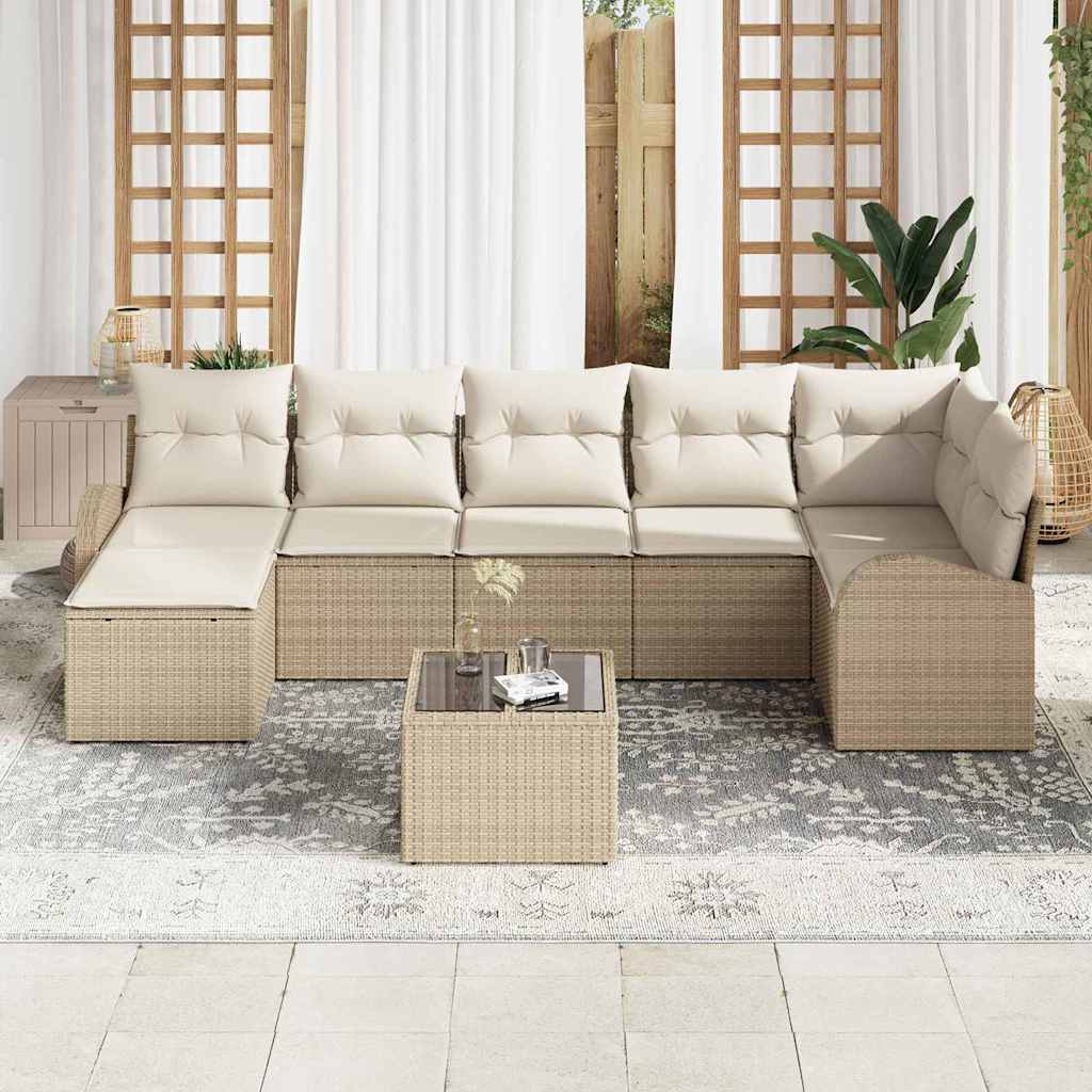 Sofa Sæt med pude med opbevaring 8 pcs Beige polyrattan