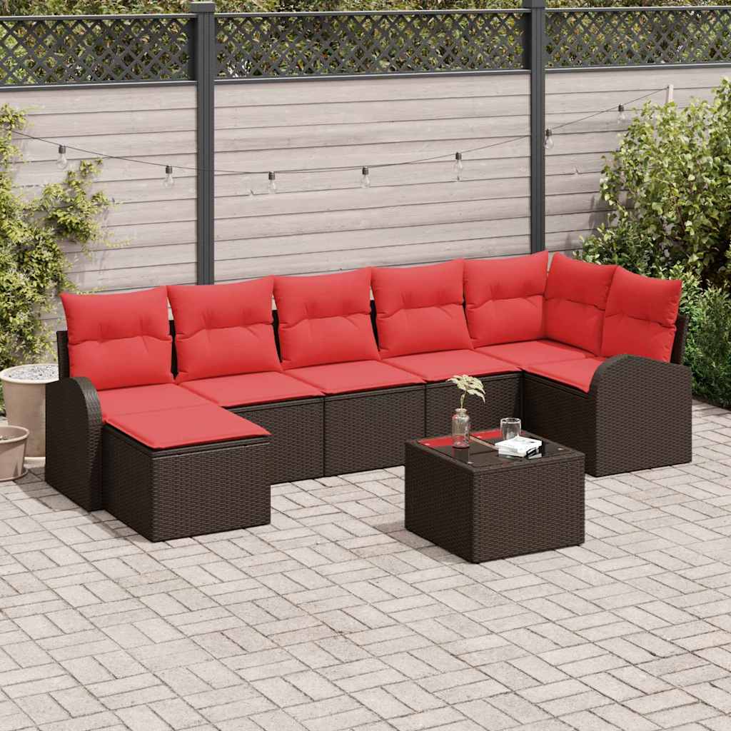 Sofa Sæt med pude med opbevaring 8 pcs Brun og Rød polyrattan