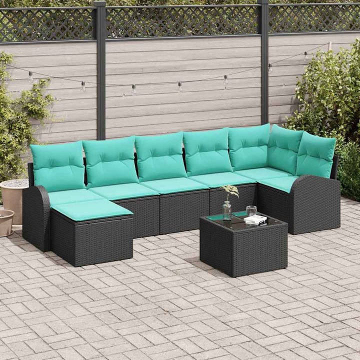 Sofa Sæt med pude 8 pcs Sort og turkis polyrattan