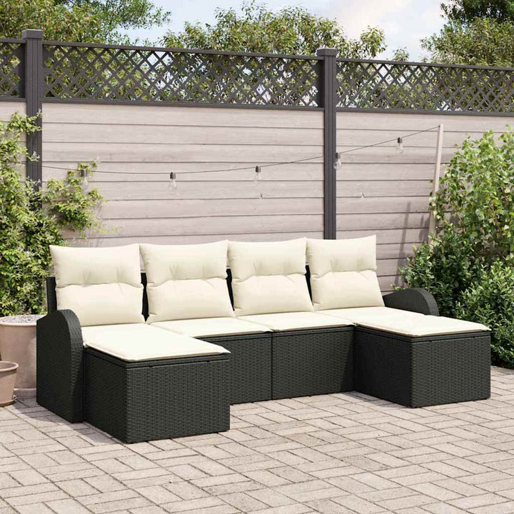 Sofa Sæt med pude med opbevaring 6 pcs Sort og Hvid polyrattan