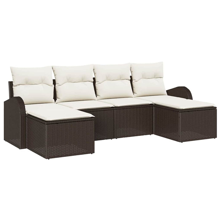 Sofa Sæt med pude med opbevaring 6 pcs Brun og hvid polyrattan