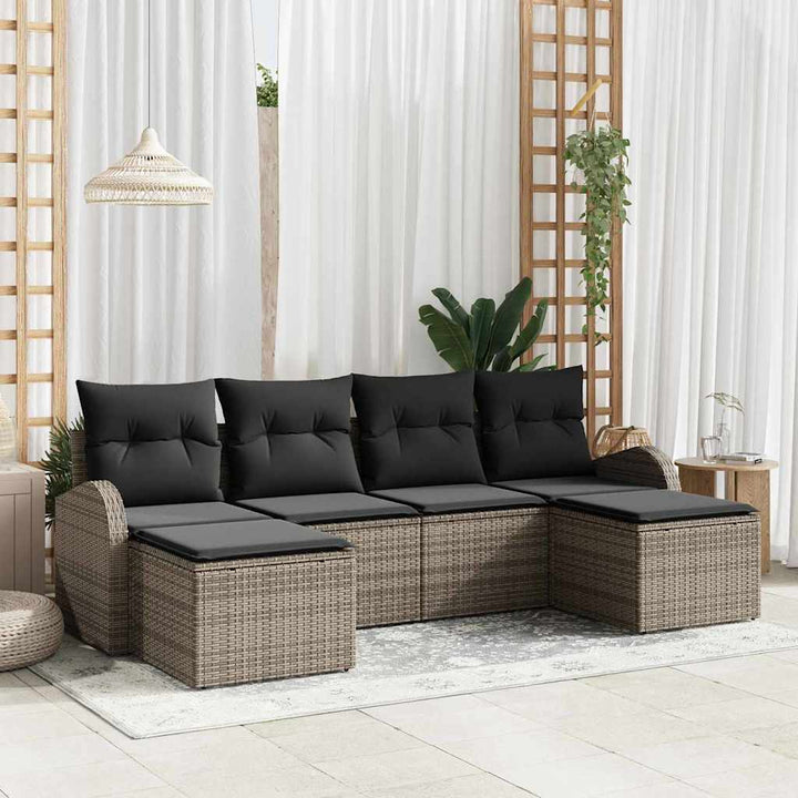 Sofa Sæt med pude med opbevaring 6 pcs Grå polyrattan