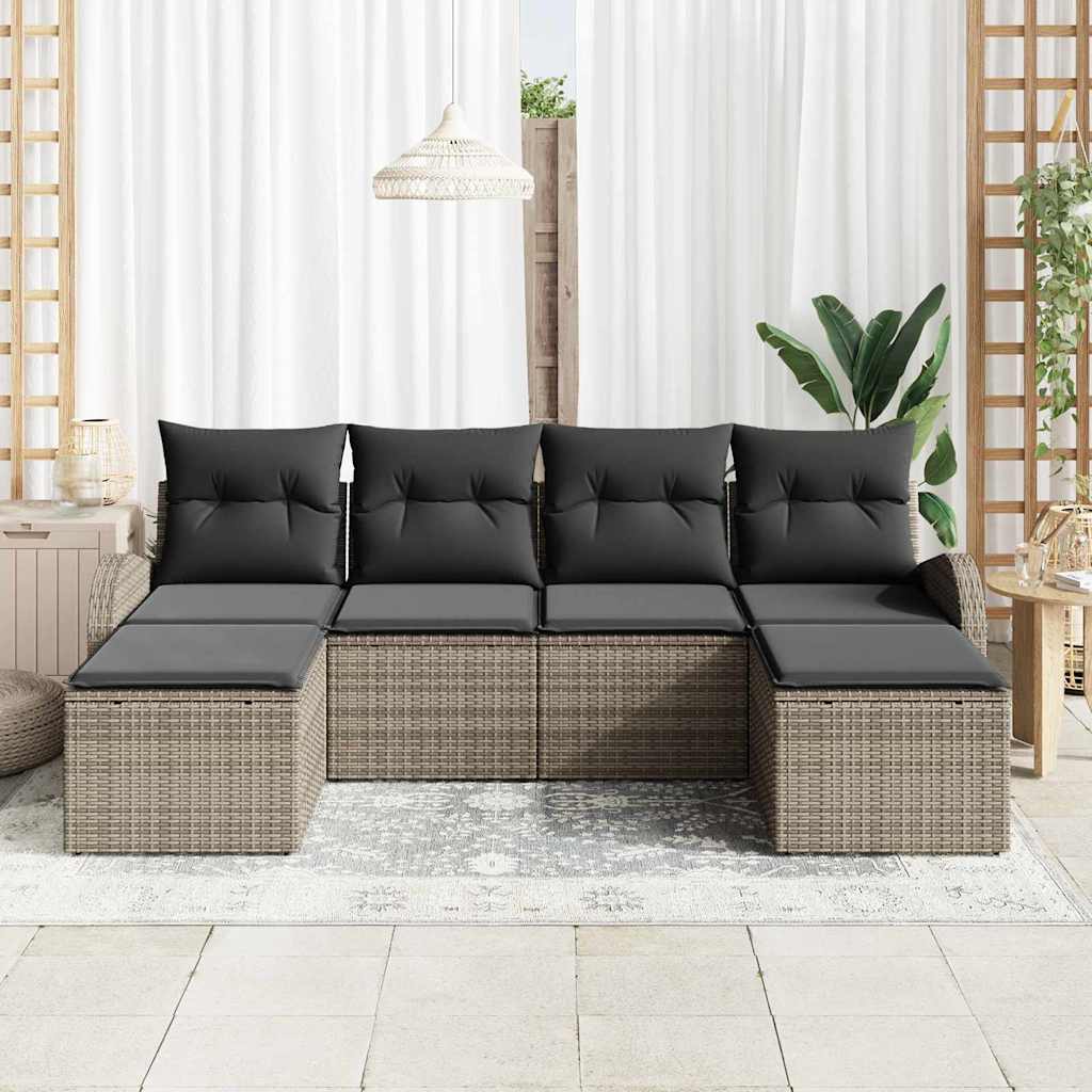 Sofa Sæt med pude med opbevaring 6 pcs Grå polyrattan