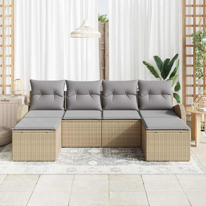 Sofa Sæt med pude 6 pcs Beige og lysegrå polyrattan