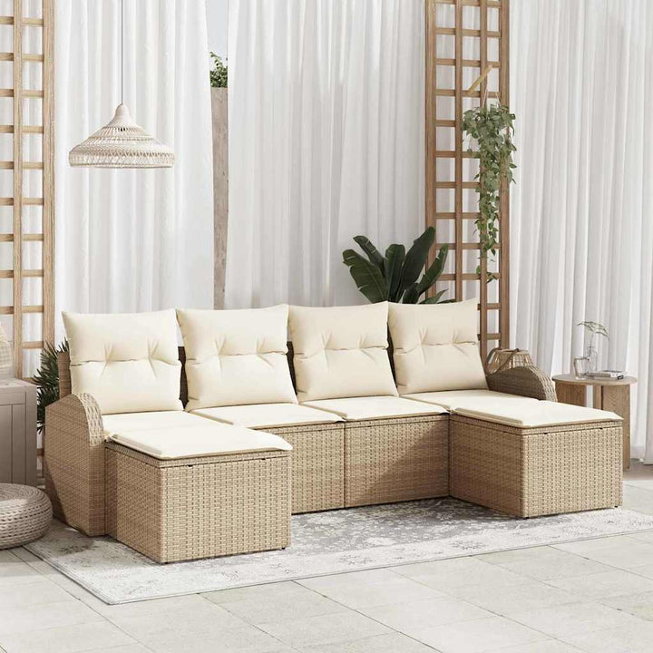 Sofa Sæt 6 stk. Beige og hvid polyrattan