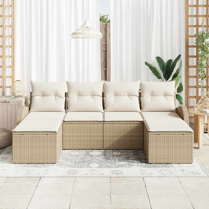 Sofa Sæt 6 stk. Beige og hvid polyrattan
