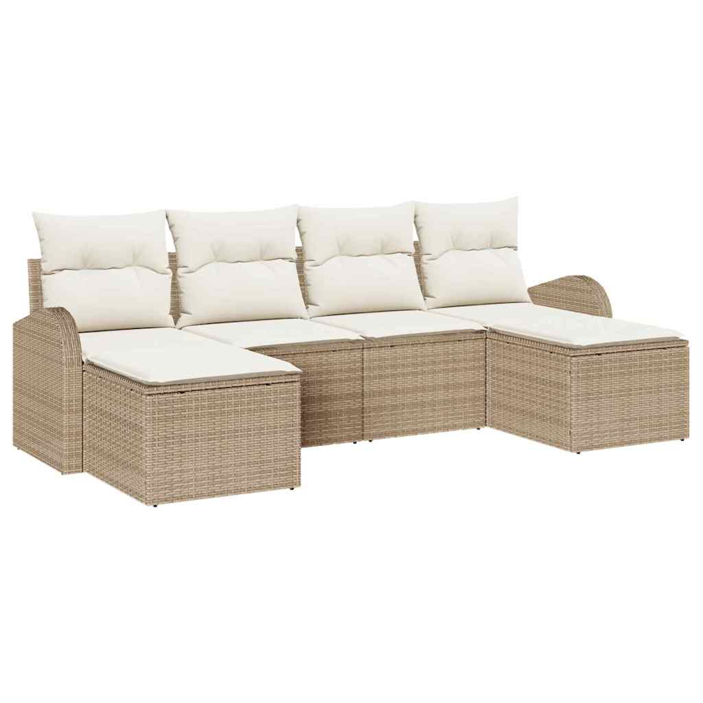 Sofa Sæt 6 stk. Beige og hvid polyrattan