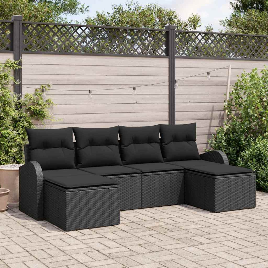 Sofa Sæt med pude med opbevaring 6 pcs Sort polyrattan