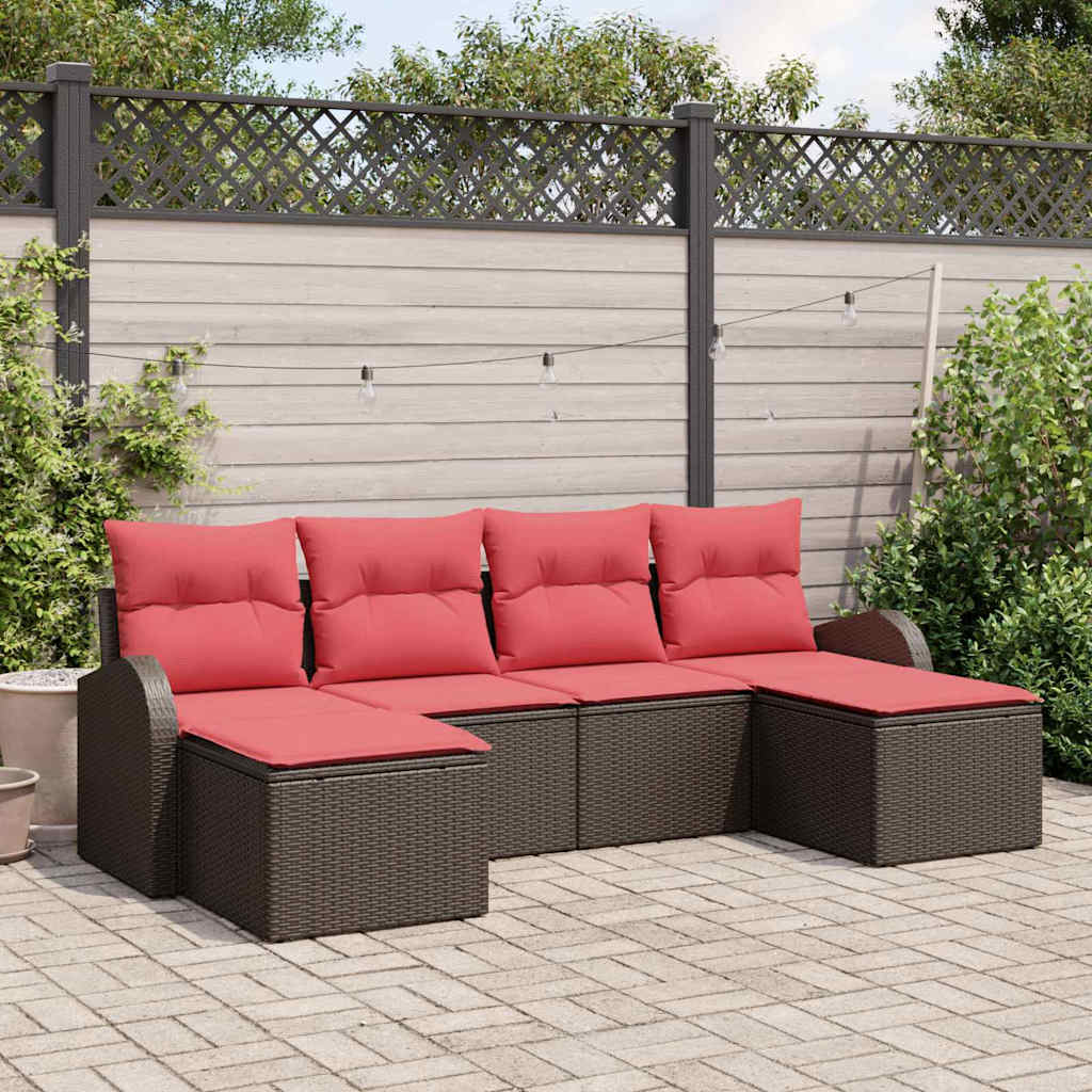 Sofa Sæt med pude med opbevaring 6 pcs Brun og Rød polyrattan