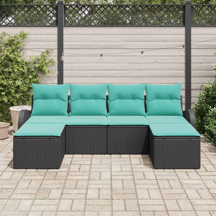 Sofa Sæt med pude 6 pcs Sort og turkis polyrattan