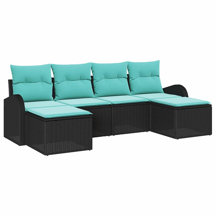 Sofa Sæt med pude 6 pcs Sort og turkis polyrattan