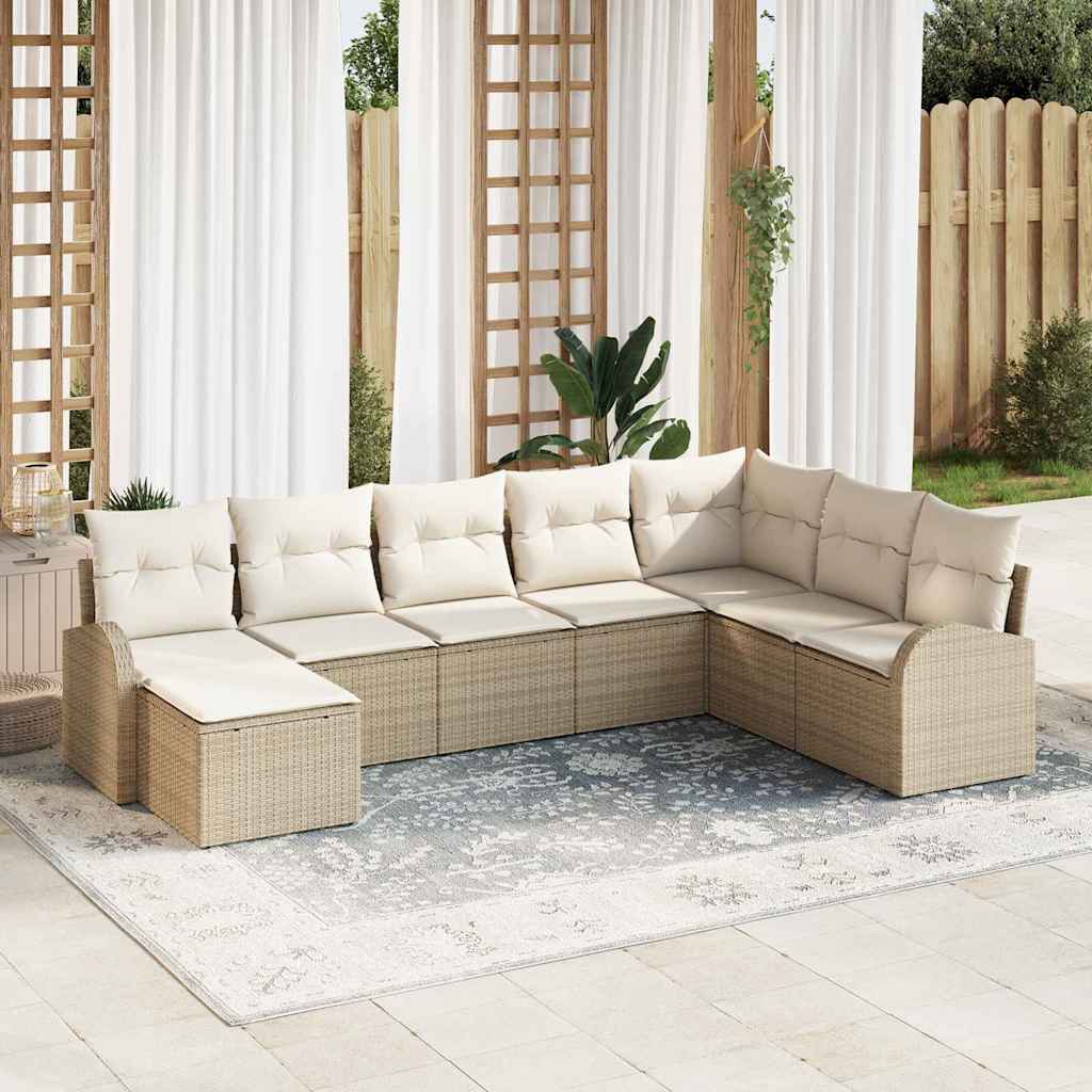 Sofa Sæt 8 stk. Beige og hvid polyrattan