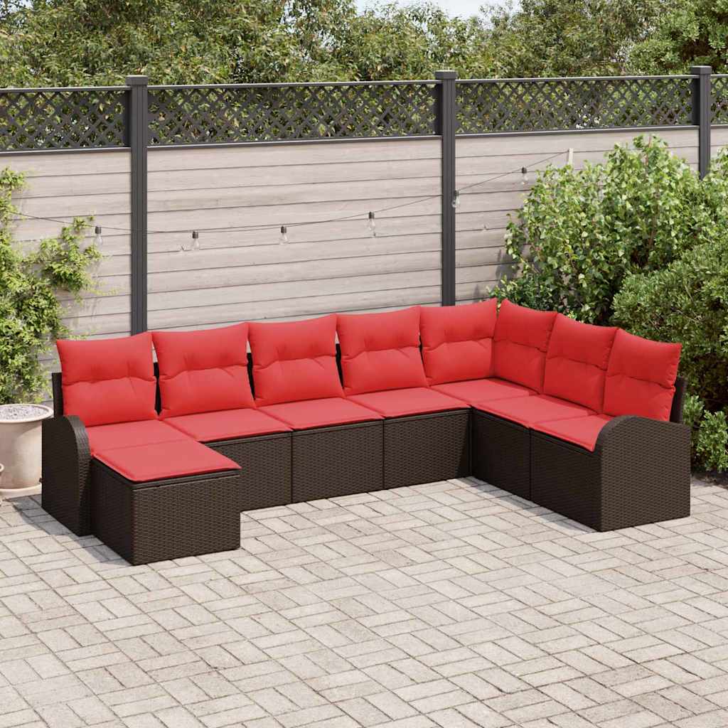 Sofa Sæt med pude med opbevaring 8 pcs Brun og Rød polyrattan