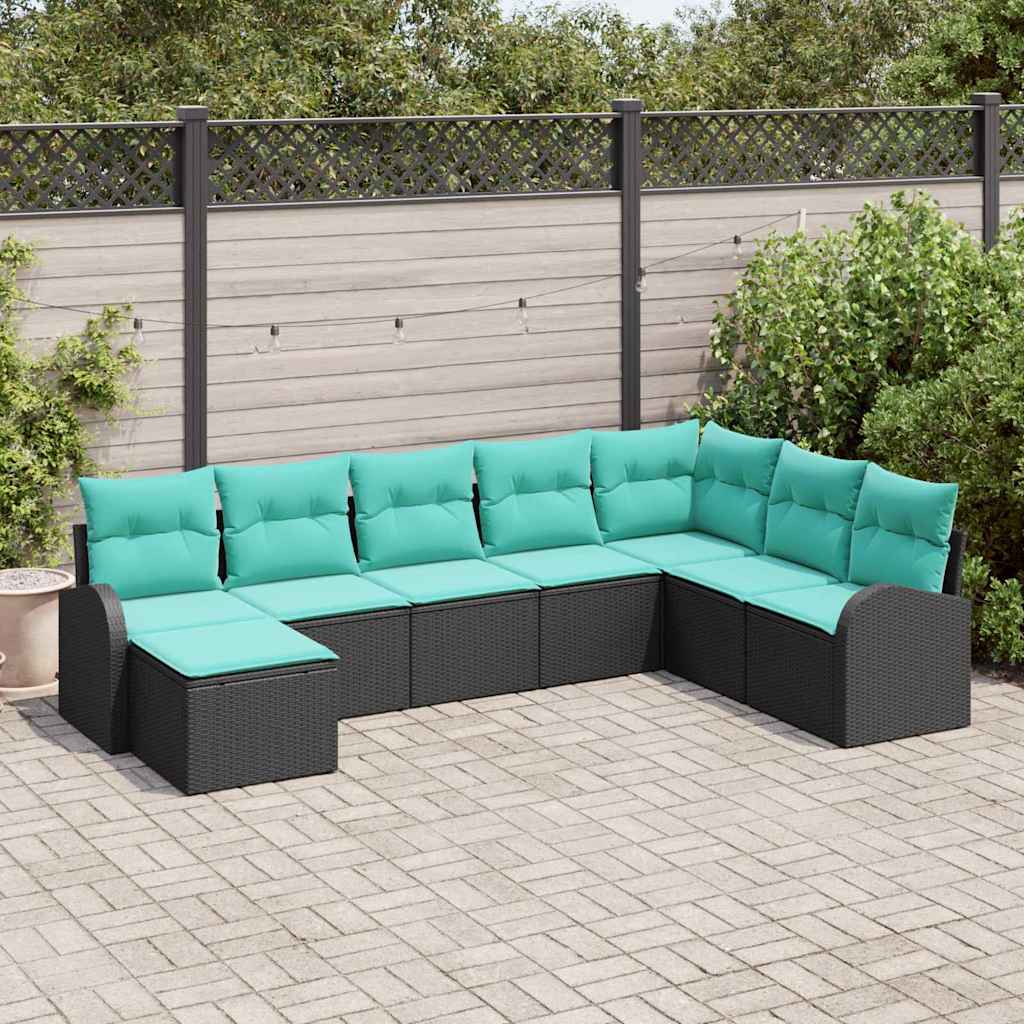 Sofa Sæt med pude 8 pcs Sort og turkis polyrattan